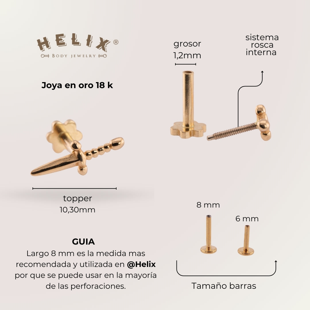 Labret Espada en Oro Sólido 18K