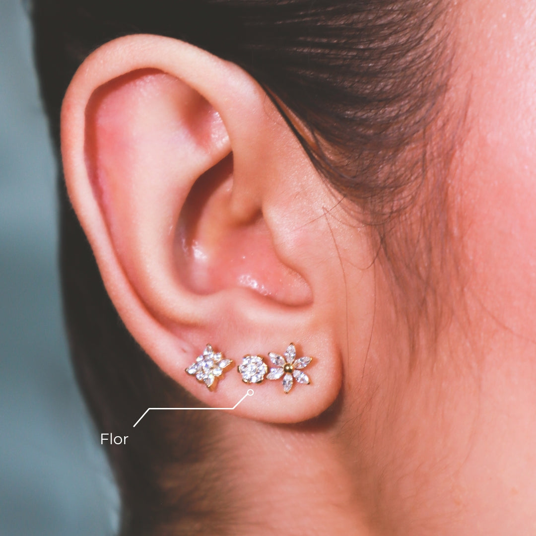 Labret Flor Dorada en Titanio Grado Implante con Zirconias