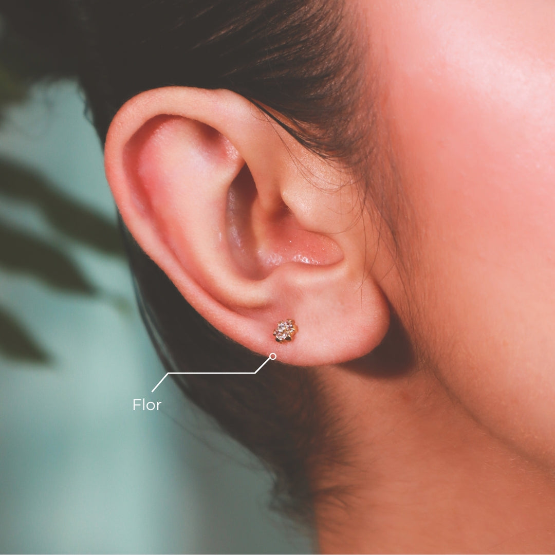 Labret Flor Dorada en Titanio Grado Implante con Zirconias