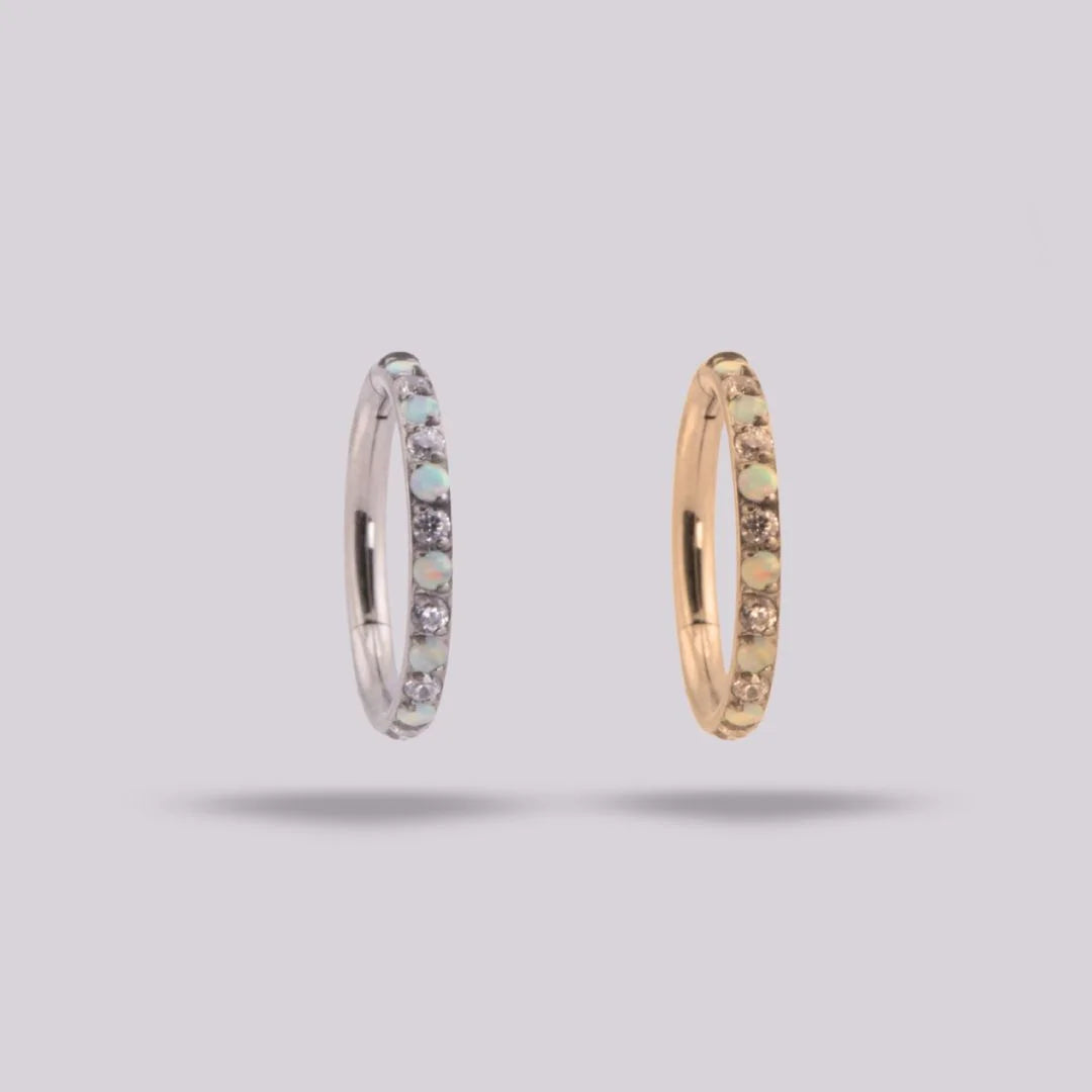 Irla Clicker Hoop in Titanium | Iridescent Opal