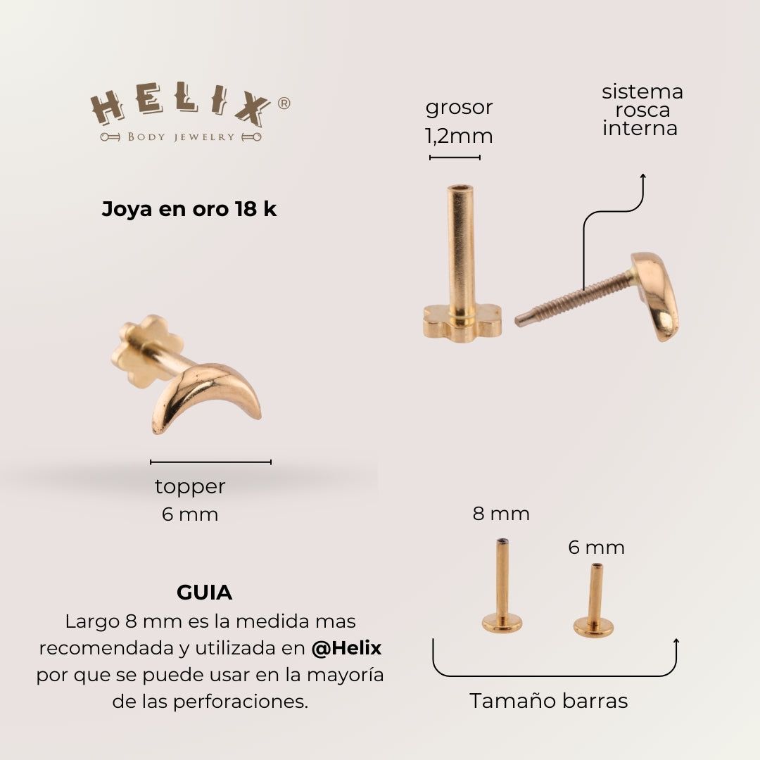 Labret Luna en Oro Sólido 18K