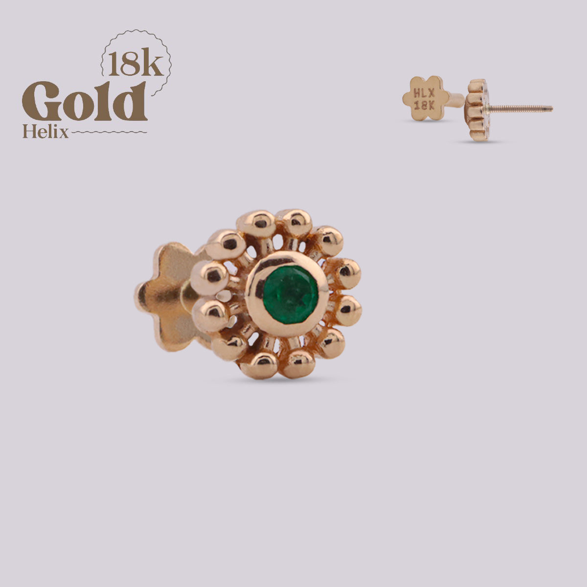 Labret Sol en Oro 18K con Esmeralda Colombiana