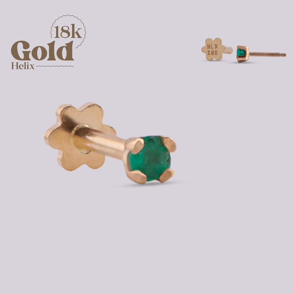 Labret earring with 2mm emerald gold 18K