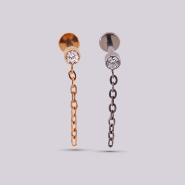 Titanium earring with hanging chain - Figaro