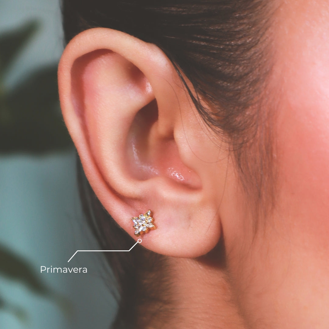 Labret Primavera Dorada en Titanio Grado Implante con Zirconias Hexagonales