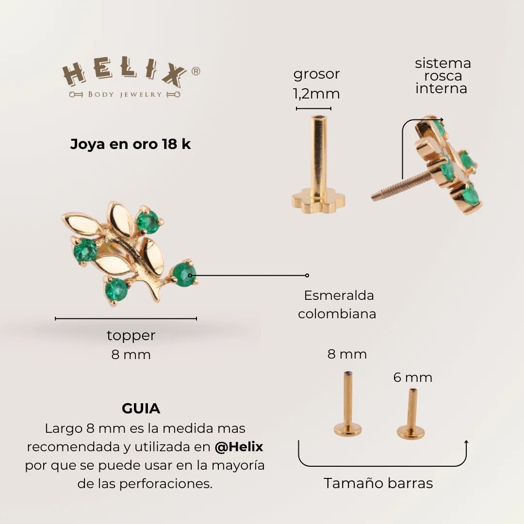 Bouquet Labret with 4 Colombian Emeralds in 18K Solid Gold