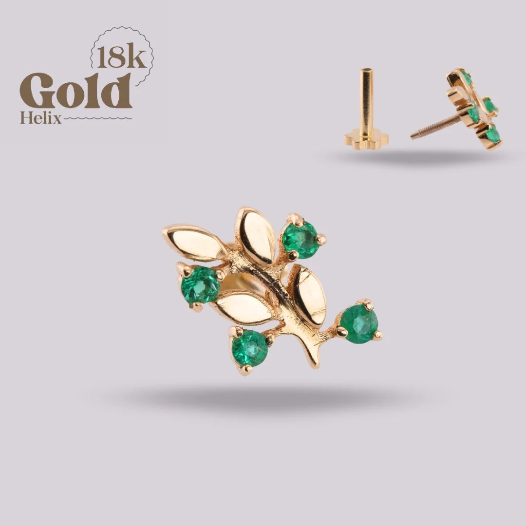 Bouquet Labret with 4 Colombian Emeralds in 18K Solid Gold