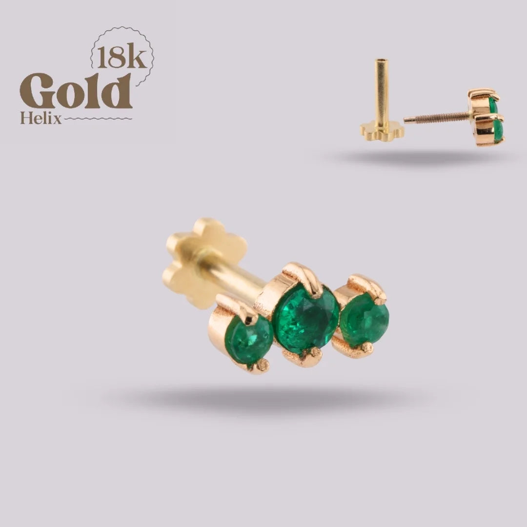 Colombian Emerald Trio Labret in 18K Gold