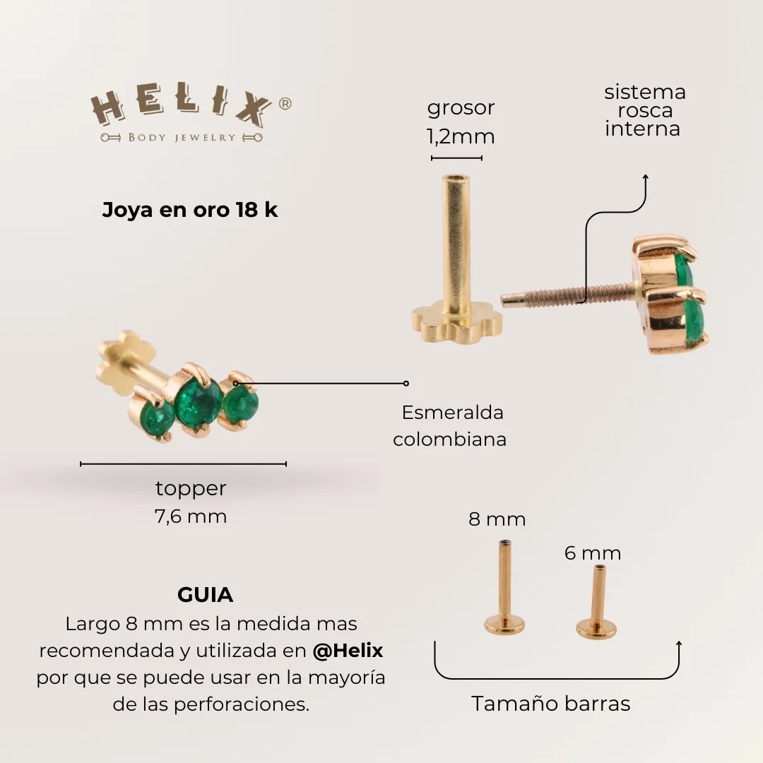 Colombian Emerald Trio Labret in 18K Gold
